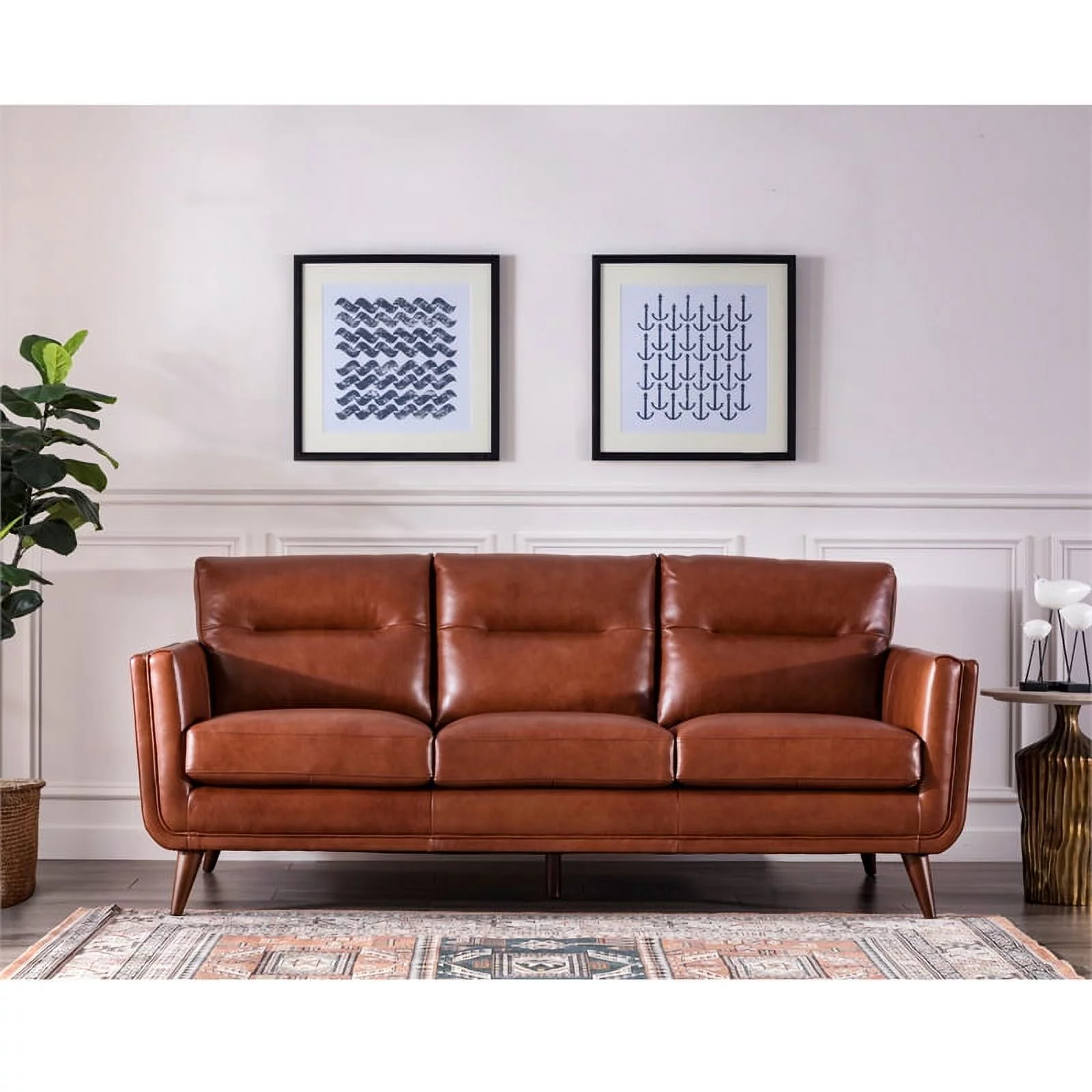 Bowery Hill Mid-Century Leather Sofa in Cobblestone Brown
