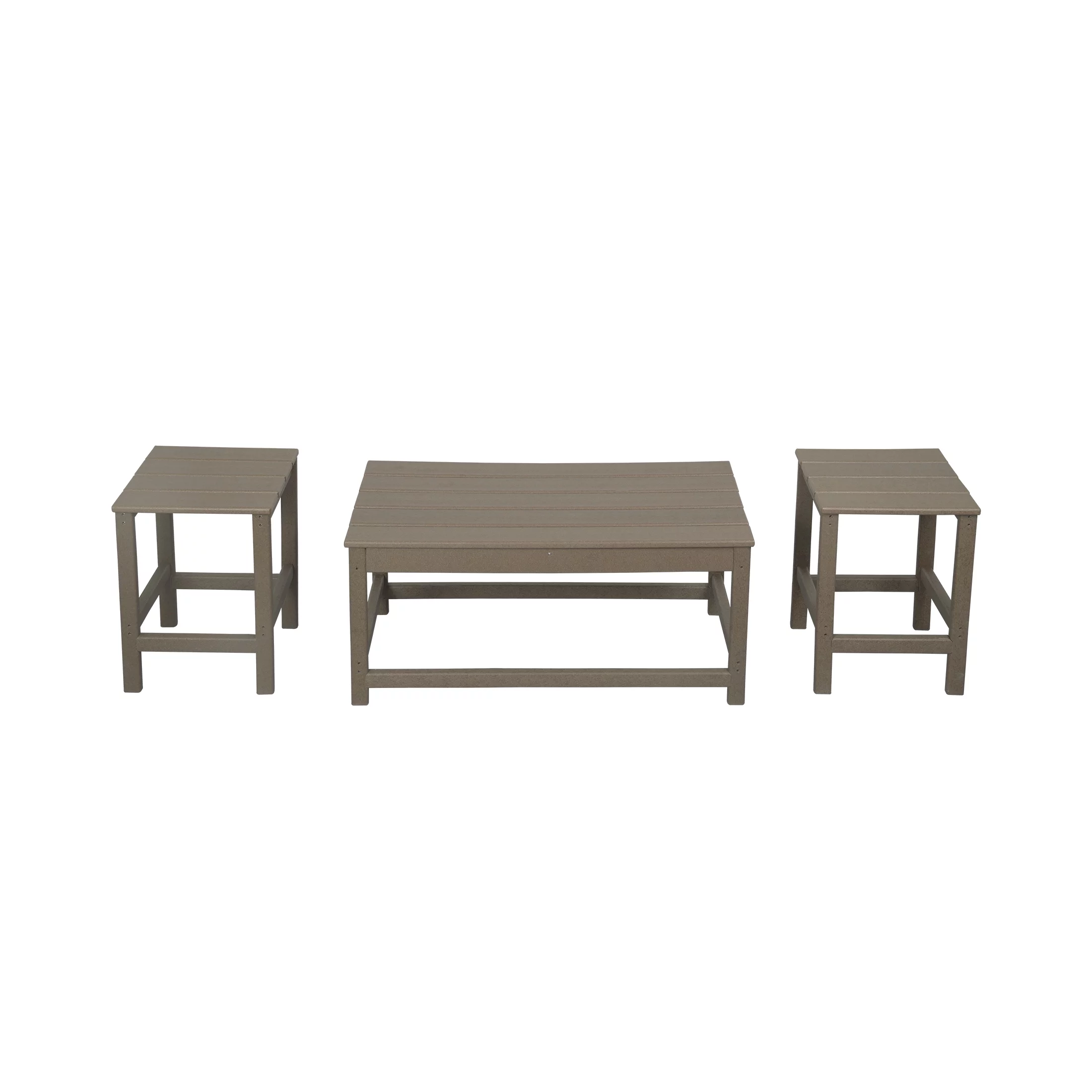 WestinTrends Malibu 3-Pieces Outdoor Table Set, Includes 1 Coffee Table and 2 Side Table, All Weather Poly Lumber Adirondack Patio Furniture Set, Weathered Wood
