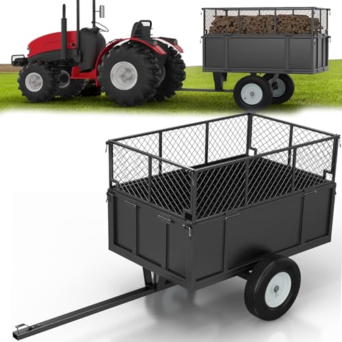 Heavy Duty 750lb ATV Dump Trailer, 17 Cu.Ft Yard Cart with Removable Sides - Compatible with Tractors, Lawn Mowers, UTV for Hauling Soil, Mulch & Debris