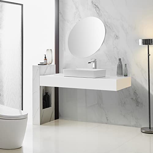 BWE Vessel Sink Faucet Modern Waterfall Chrome Single Hole Bathroom Faucet Single Handle with Pop up Drain Without Overflow Assembly Vanity Basin Bath Sink Faucets Mixer Tap