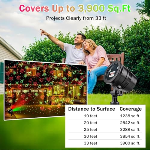 Christmas Laser Lights Outdoors Decoration Projector Light Waterproof LED Star Show for Xmas Decor House Home Yard Garden Patio Wall Indoor, Red and Green with Wireless Remote