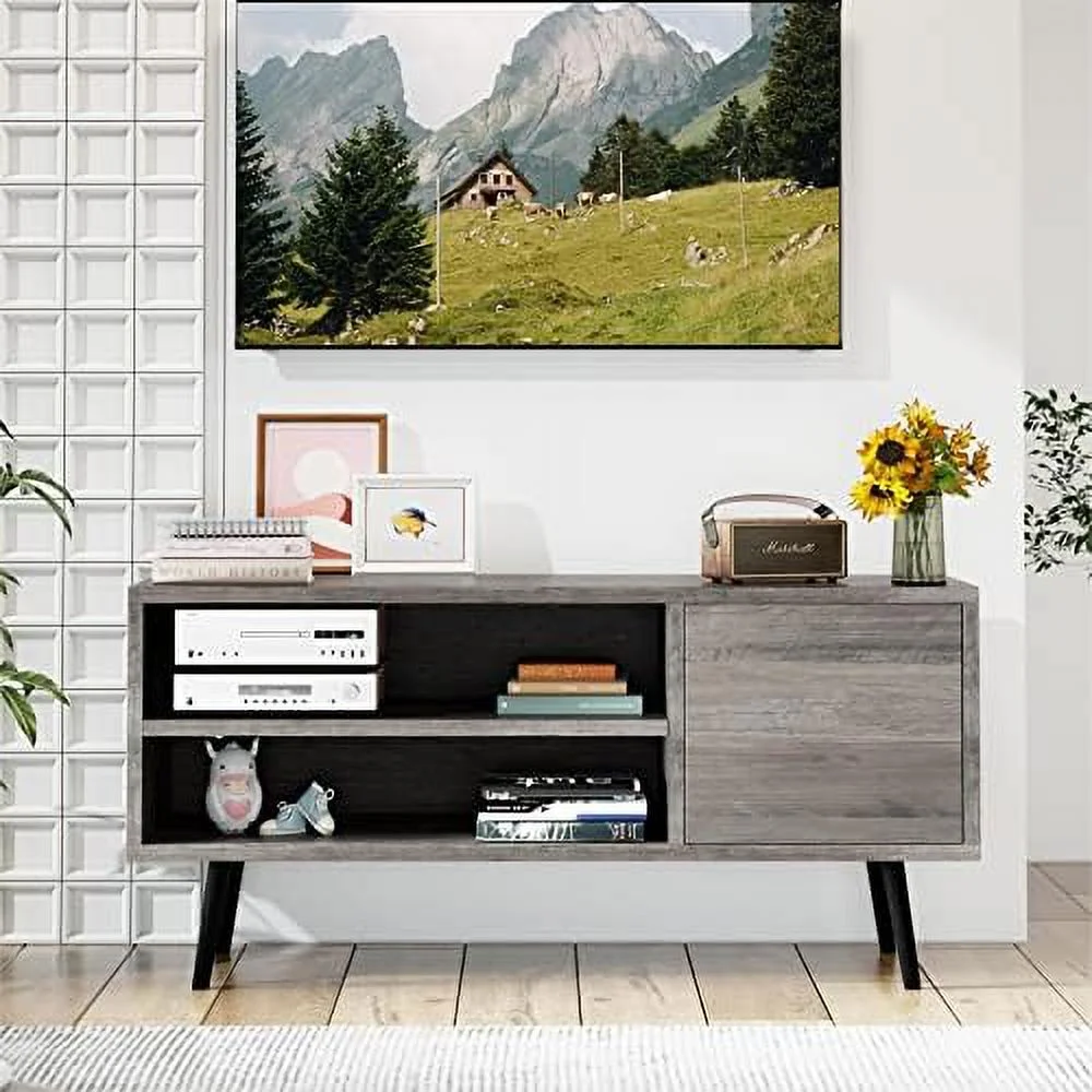 KHBIULIFE TV Stand for 55 Inch TV  Entertainment Center  Media Console Table with Open Shelves and  Drawer for Bedroom  Living Room  Wood Modern Farmhouse Television Stands  Rustic Brown