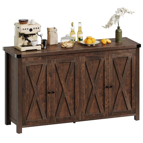DWVO 55'' Sideboard Buffet Cabinet with Storage, Farmhouse Kitchen Storage Cabinet with Doors, Large Coffee Bar Cabinets with Adjustable Shelves for Kitchen, Living Room, Oak