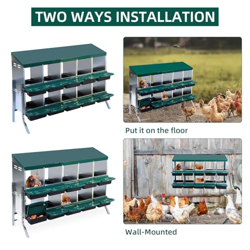 Chicken Nesting Box, 10 Hole 2 Layer Hen Nest Box with Legs, Roll Away Eggs Laying Boxes,Cleanable Pull Out Hen Roosting Boxes