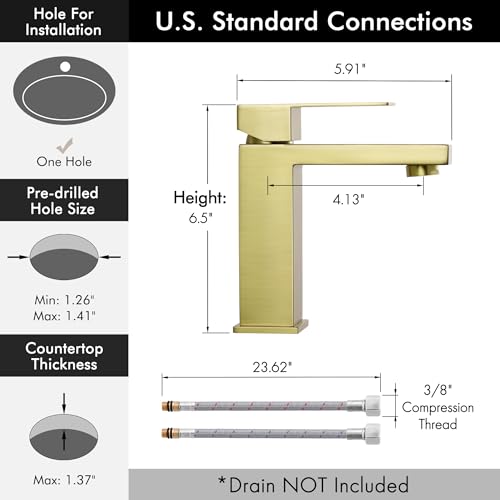 KES Vessel Sink Faucet, Black Bathroom Faucets, Tall Bathroom Faucets with Sink Drain with Overflow, L3156BLFF12-BK-C1