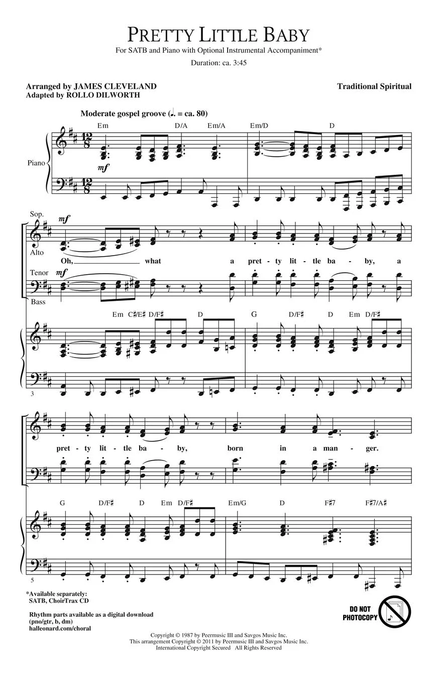 PraiseSong Pretty Little Baby CHOIRTRAX CD by James Cleveland Arranged by Rollo Dilworth