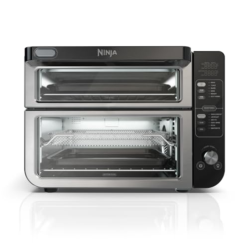 Ninja DCT401 12-in-1 Double Oven with FlexDoor, FlavorSeal & Smart Finish, Rapid Top Convection and Air Fry Bottom, Bake, Roast, Toast, Air Fry, Pizza and More, Stainless Steel (Renewed)