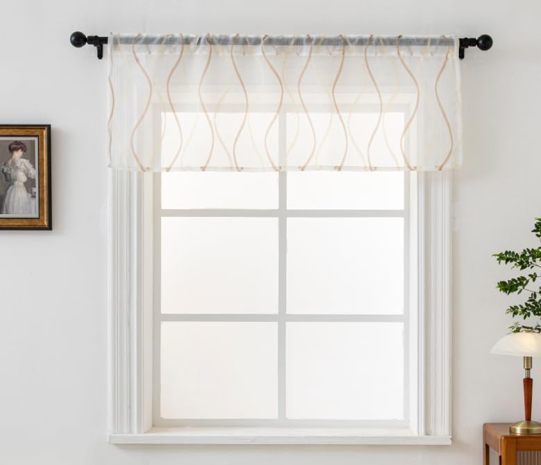 Sheer Curtain Valance for Living Room, Solid Voile Curtain Valance for Bedroom Window Kitchen, W52 X L18 Inch, 1 Panel(White)