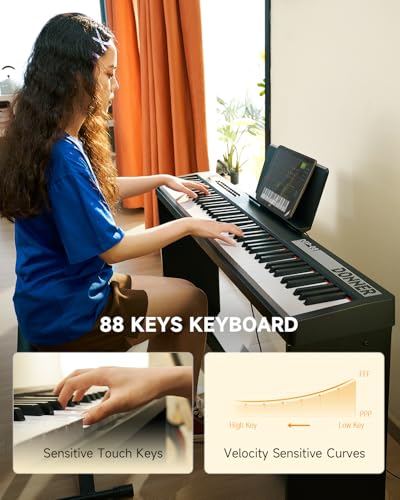 Donner Digital Piano Keyboard Velocity-Sensitive 88 Keys with Removable Piano Stand, Compact Beginner Home Electric Piano with Split Mode, LCD Screen, and Triple Pedal DEP-08