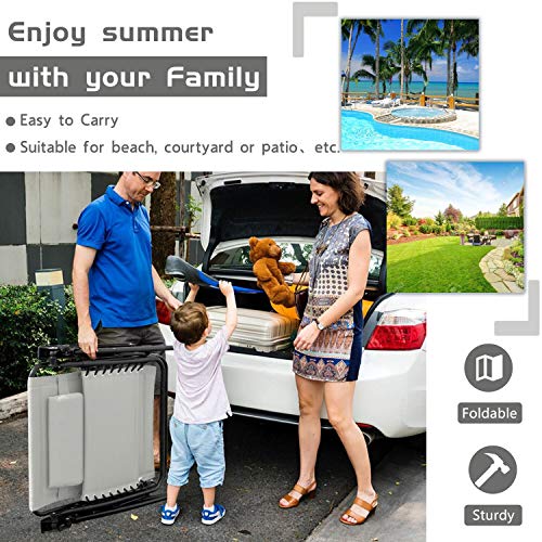 Greesum Zero Gravity Chairs Set of 2 Adjustable Steel Mesh Recliners Beach Deck Lawn Camping Patio Foldable Lounge Chair with Cup Holder Trays and Pillows,Brown