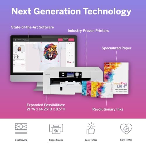 Sawgrass SG500 VersiFlex Printer Bundle, Innovative Inks & Light Heat Transfer Paper Bundle - Soft-Touch Infusible Ink, 8.5x11 Paper - Professional Results on Untreated Fabric and Wood