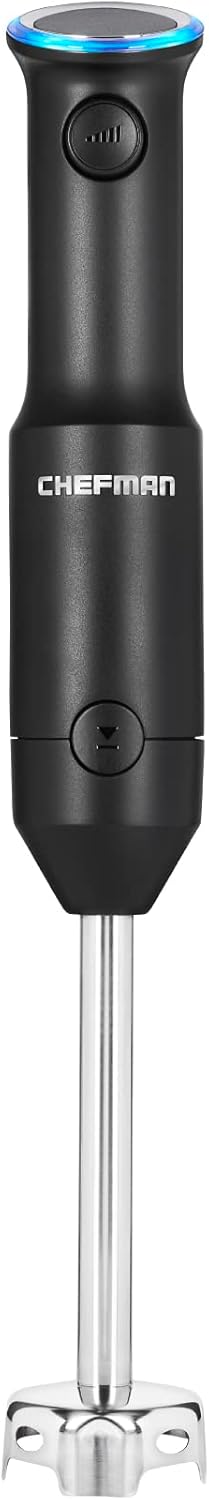 Chefman Cordless Portable Immersion Blender with One-Touch Speed Control - Quick Mix for Shakes, Smoothies, Soups, Dips, Sauces - Black - Stainless Steel Blades - BPA-Free - Dishwasher Safe