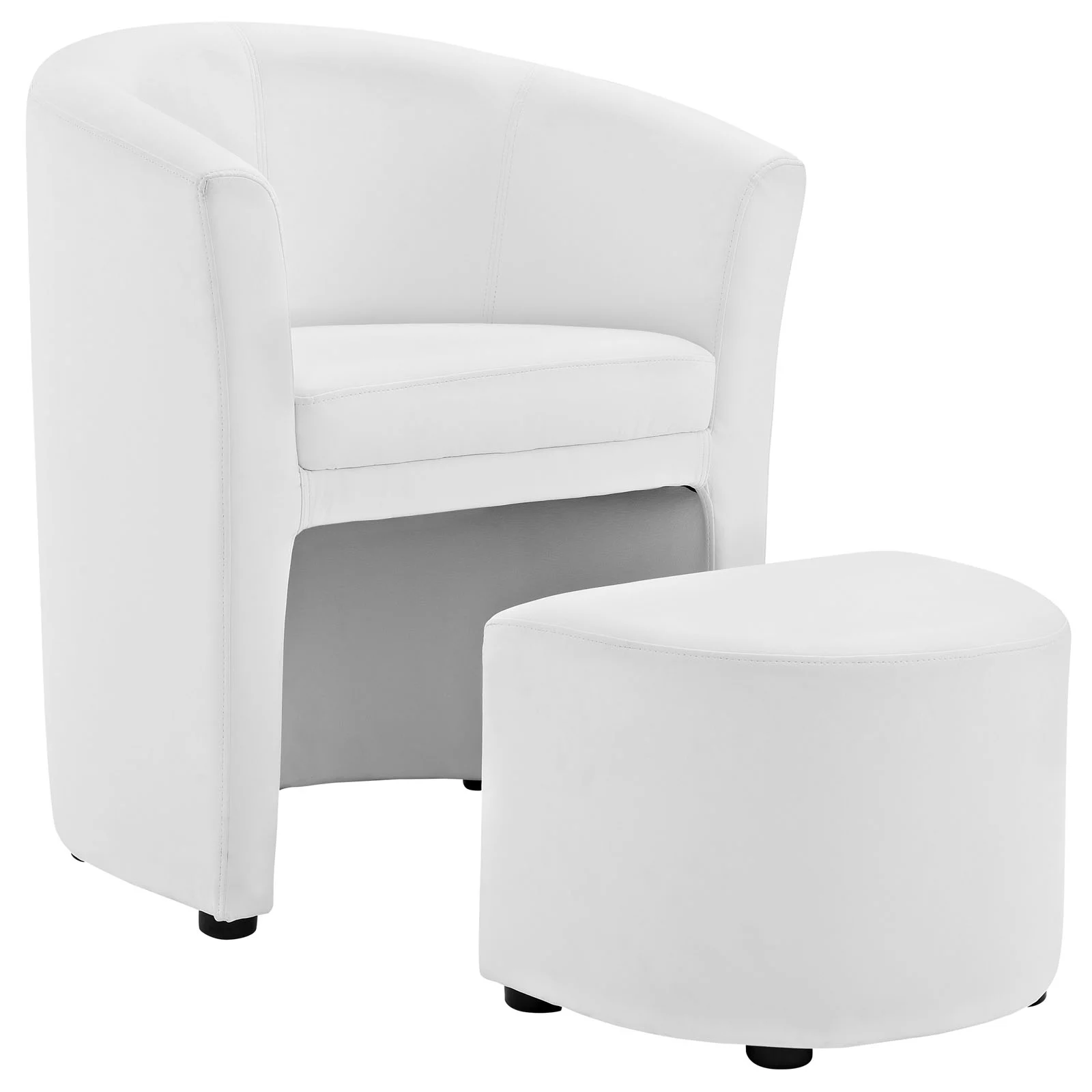 Modern Contemporary Armchair and Ottoman, White Faux Leather