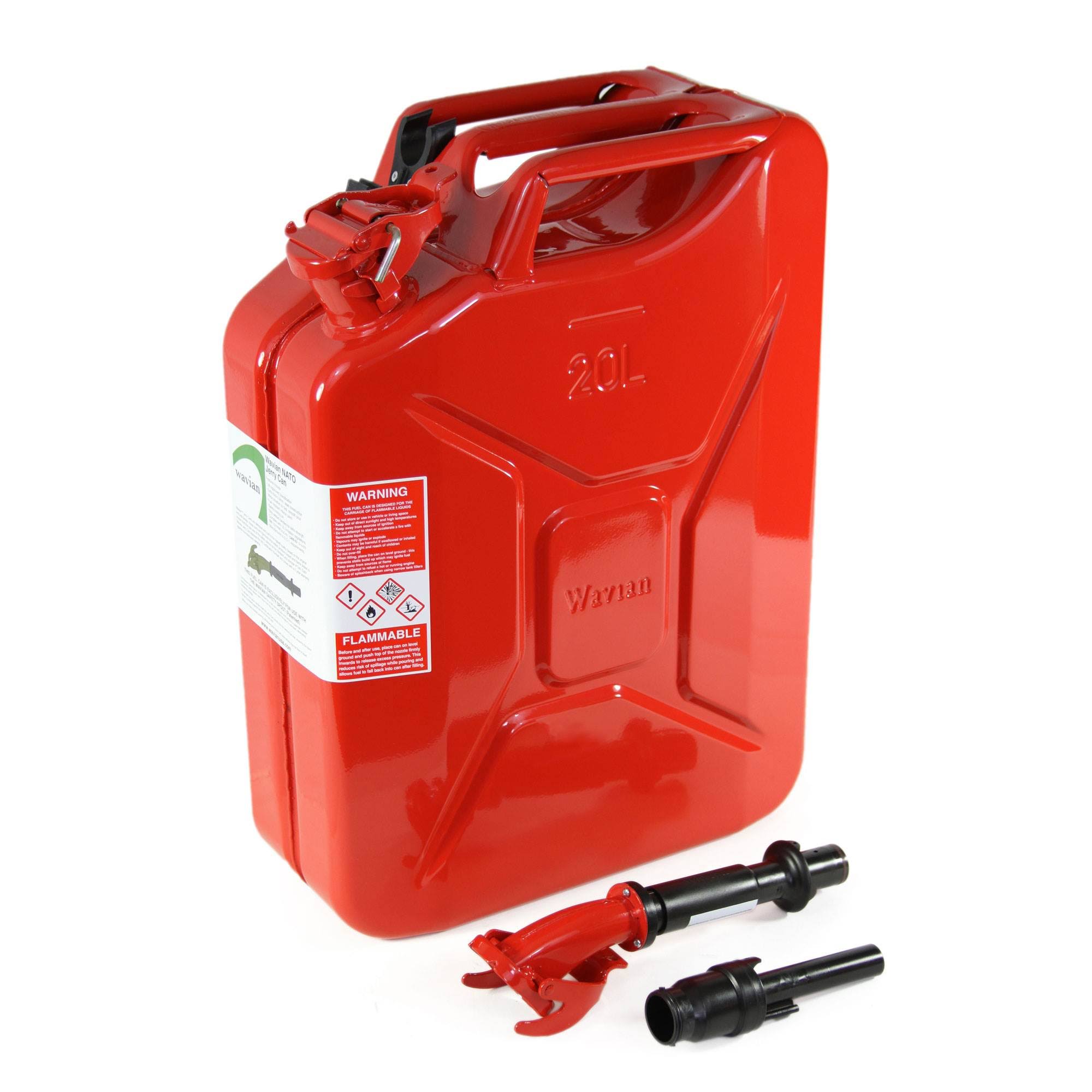 Wavian Authentic Carb Fuel Jerry Can with Spout, Red, 5.3 Gallon