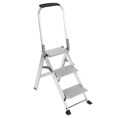 Yvan Step Ladder Pro with Tool Platform, Aluminum Folding 3 Step Stool with Non-Slip Wide Pedal, Rubber Feet, Lightweight Multi-use Ladder for Household and Office,500lbs Capacity