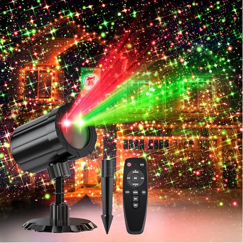 Christmas Projector Lights Outdoor, GUSODOR Projection Lights with timed Remote Control & 5 Modes, IP65 Waterproof RG Star Projector for Christmas Decorations Xmas Yard Patio Holiday Party Decor