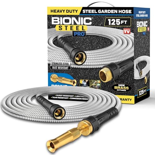 Bionic Steel PRO 100 Ft Garden Hose with Nozzle, Premium 304 Stainless Steel Metal Water Hose 100Ft Flexible Hose, Rust Proof, Lightweight, Heavy Duty, Crush Resistant Fittings, 500 PSI, 2025 Model
