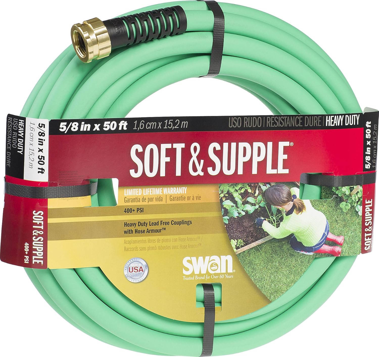 Swan Products SNSS58050 Soft & Supple Easy Coil Water Hose with Crush Proof Couplings 50' x 5/8