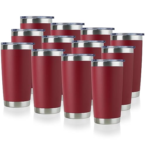 DOMICARE 20oz Stainless Steel Tumbler Bulk with Lid, Double Wall Vacuum Insulated Travel Mug, Powder Coated Coffee Cup, Powder Black, 8 Pack