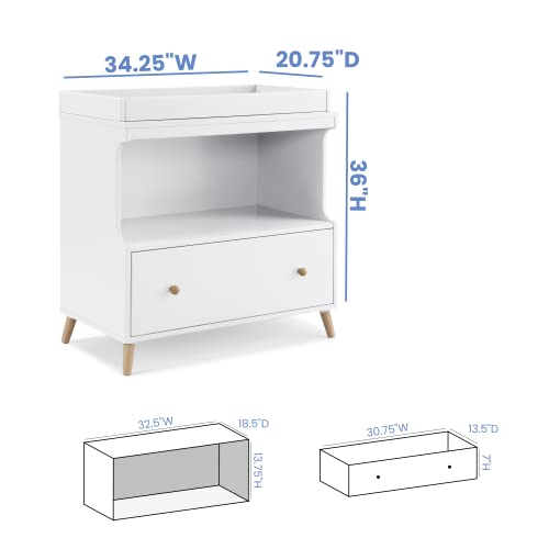 Delta Children Essex Convertible Changing Table with Drawer, Bianca White/Natural