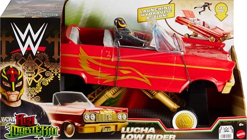Mattel WWE Action Figure & Toy Vehicle Set, Rey Mysterio Main Event Figure & Lucha Low Rider Car with Launching Action & Hydraulics