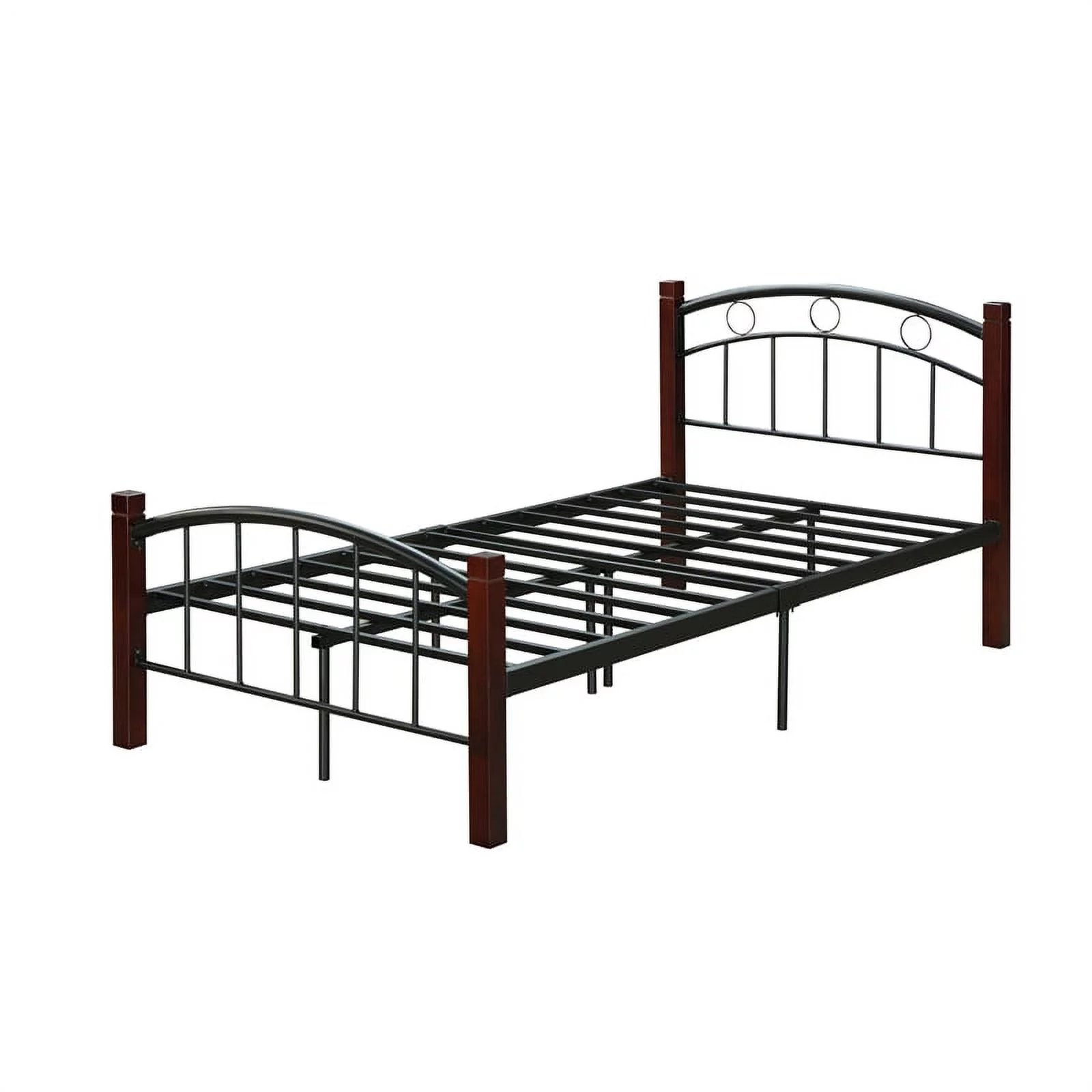 Pemberly Row Twin Metal Bed with Headboard and Footboard in Black and Mahogany