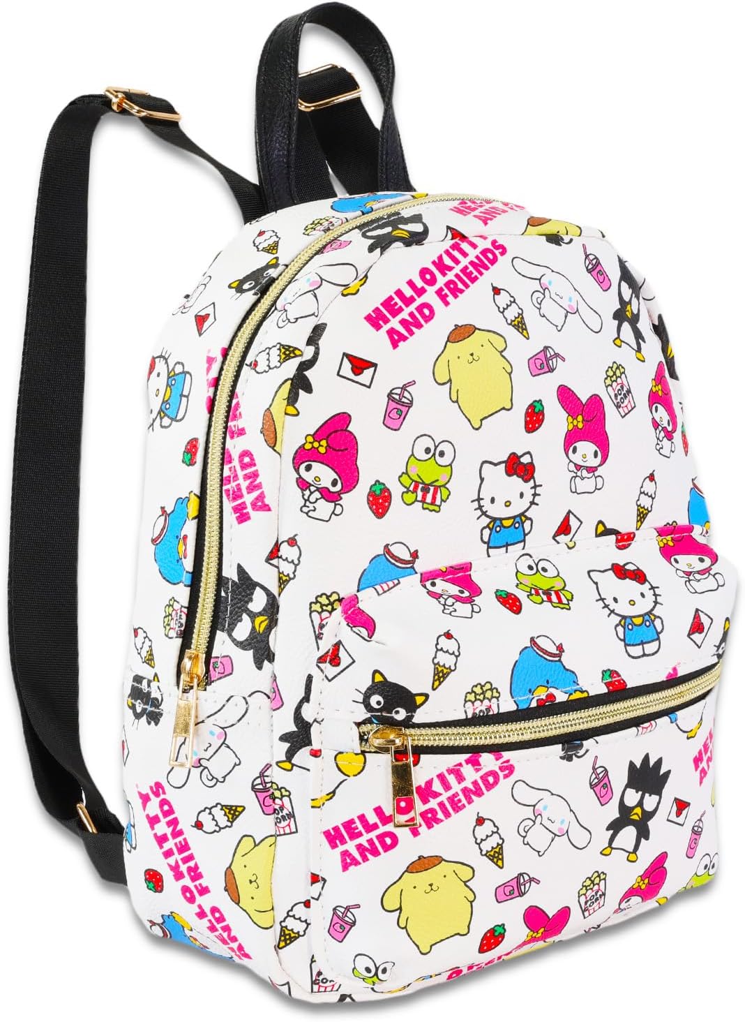 Hello Kitty and Friends Mini Backpack for Women - 10” Faux Leather Hello Kitty Backpack Purse with Front Pocket Plus Bookmark | Hello Kitty Backpack Small Bundle
