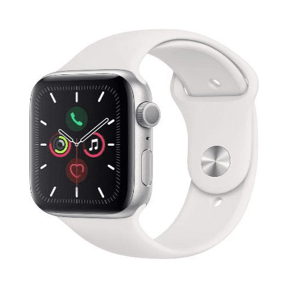 Restored Apple Watch Series 5 44mm GPS Silver Aluminum Case - White Sport Band (Refurbished)
