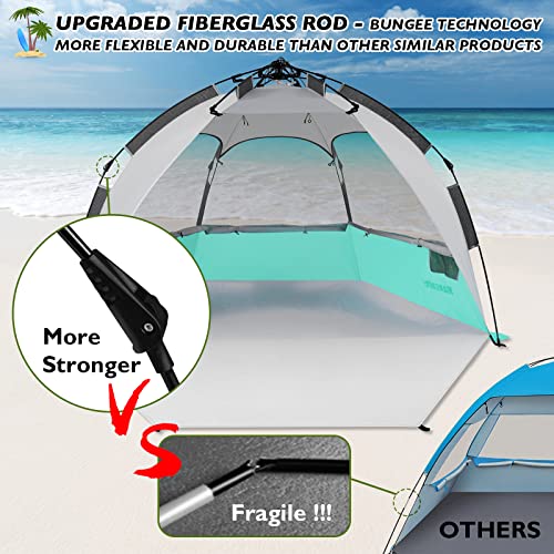 Beach Tent Pop Up Shade, Instant Beach Tents Sun Shelter with UPF 50+ UV Protection, Lightweight & Easy Setup Beach Tent 2-6 Person