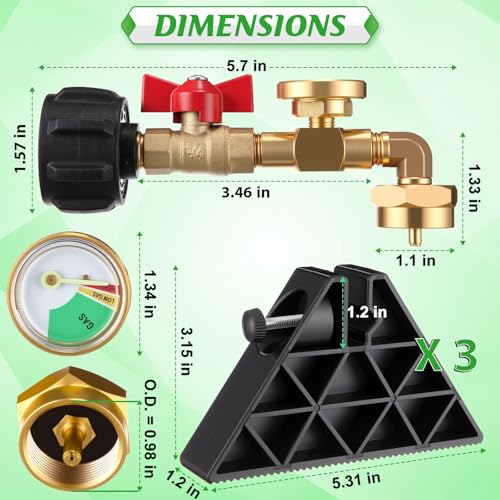 Propane Refill Adapter for 1lb Tank with 3 Cylinder Stand, QCC1 Refill Adapter 20lb to 1lb Converter with Gauge and On/Off Control Valve for Refillable Propane Cylinder, CGA600 Connection