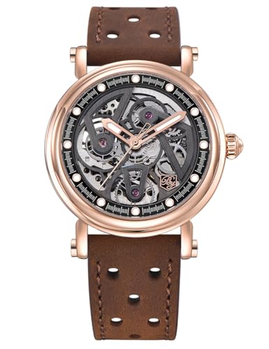 BENYAR Automatic Watches for Men Black Skeleton dial 50M Waterproof Leather Men's Mechanical Watch Elegant Gifts for Men