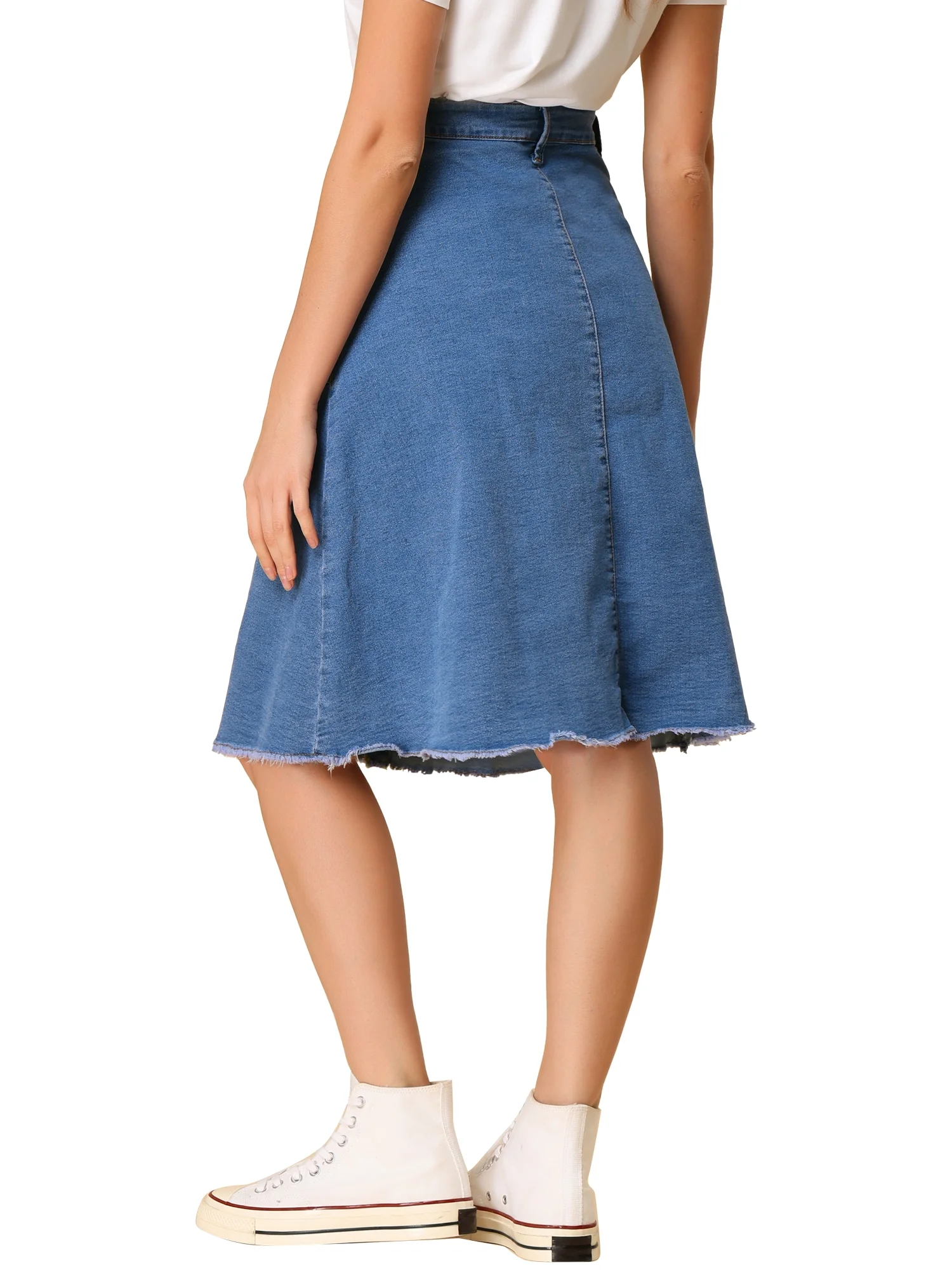 Allegra K Women's Denim Skirt Raw Hem Button Down A-Line Midi Jeans Skirts