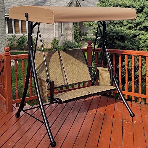 PURPLE LEAF 3-Seat Deluxe Outdoor Patio Porch Swing with Weather Resistant Steel Frame, Adjustable Tilt Canopy, Beige