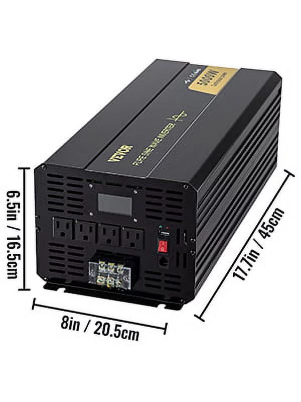 VEVOR Pure Sine Wave Inverter, 5000 Watt Power Inverter, DC 12V to AC 120V Car Inverter, with USB Port, LCD Display, and Remote Controller Power Converter, for RV Truck Car Solar System Travel Camping