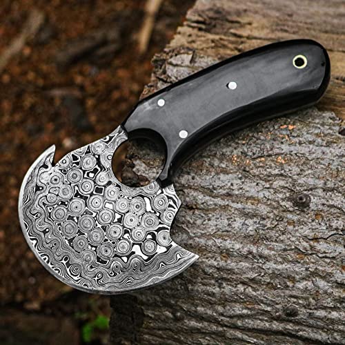 Knives - Alaskan Ulu - Mezzaluna Ulu Knife - Pizza Cutter Ulu - Traditional Ulu - Handmade Damascus Steel - Stabilized Handle - Ulu Knife - Vegetable Chopping Ulu