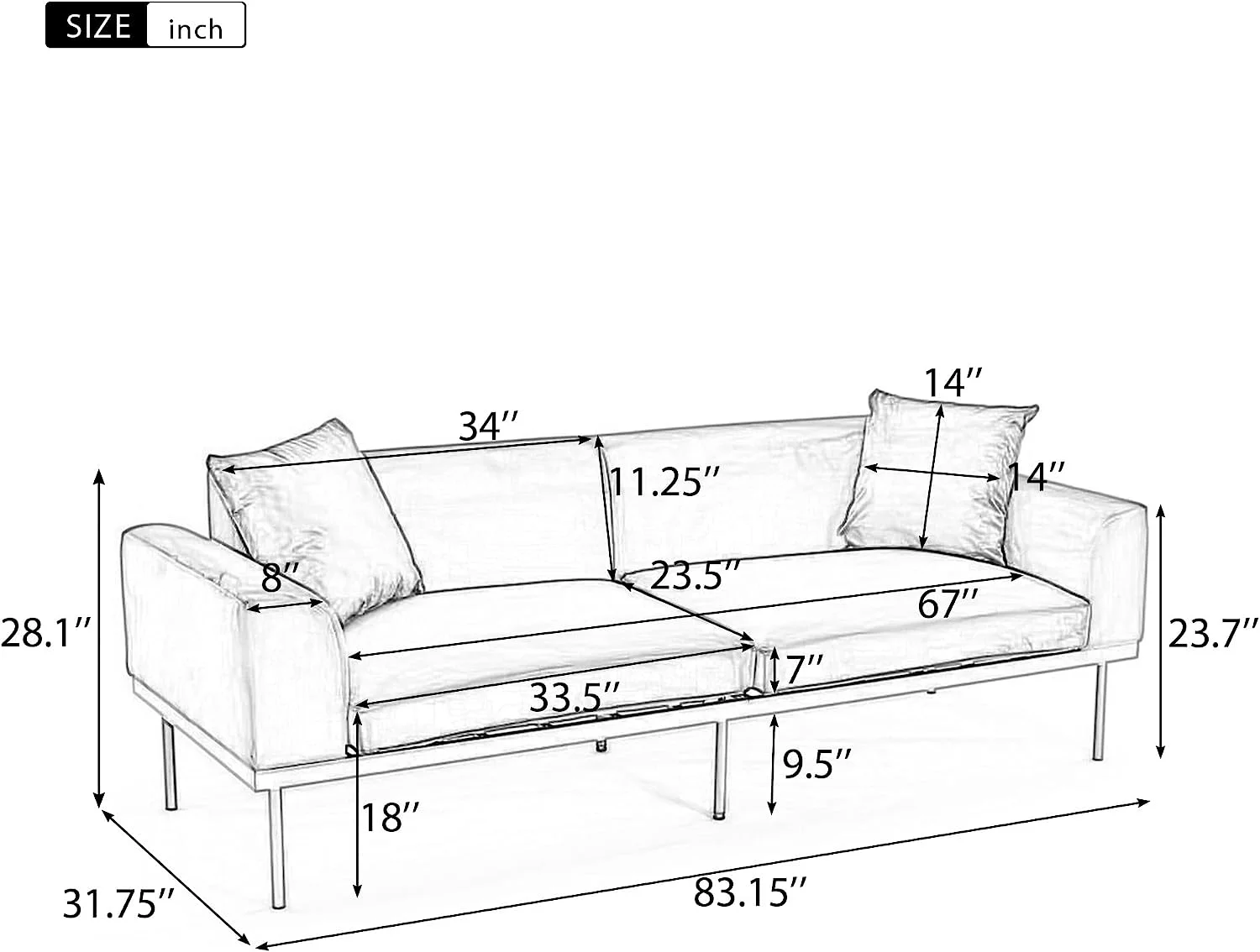 4inLoveMe Velvet Sofa Couch - 83-inch Mid-Century Modern Oversized Loveseat with 2 Pillows & Wide Metal Legs for Living Room, Apartment, Office Emerald