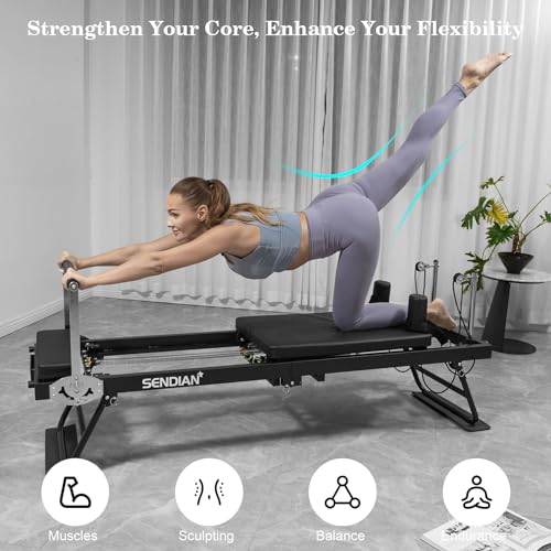 SENDIAN Foldable Pilates Equipment for Home Workouts,Pilates Reformer Machine for Home Gym with Springs, Pilates Exercise Equipment with Jump Board