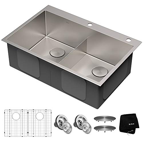 KRAUS Standart PRO 22-inch Drop-In Top Mount 16 Gauge Stainless Steel Single Bowl Laundry Utility Sink, KHT301-22L