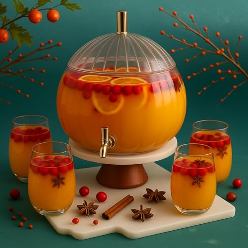 1.3 Gallon Thanksgiving Pumpkin Drink Dispenser with 4 Clear Plastic Cups Pumpkin Shaped Drink Dispenser Fall Harvest Kitchen Decoration with Spigot for Halloween Autumn Party Supplies