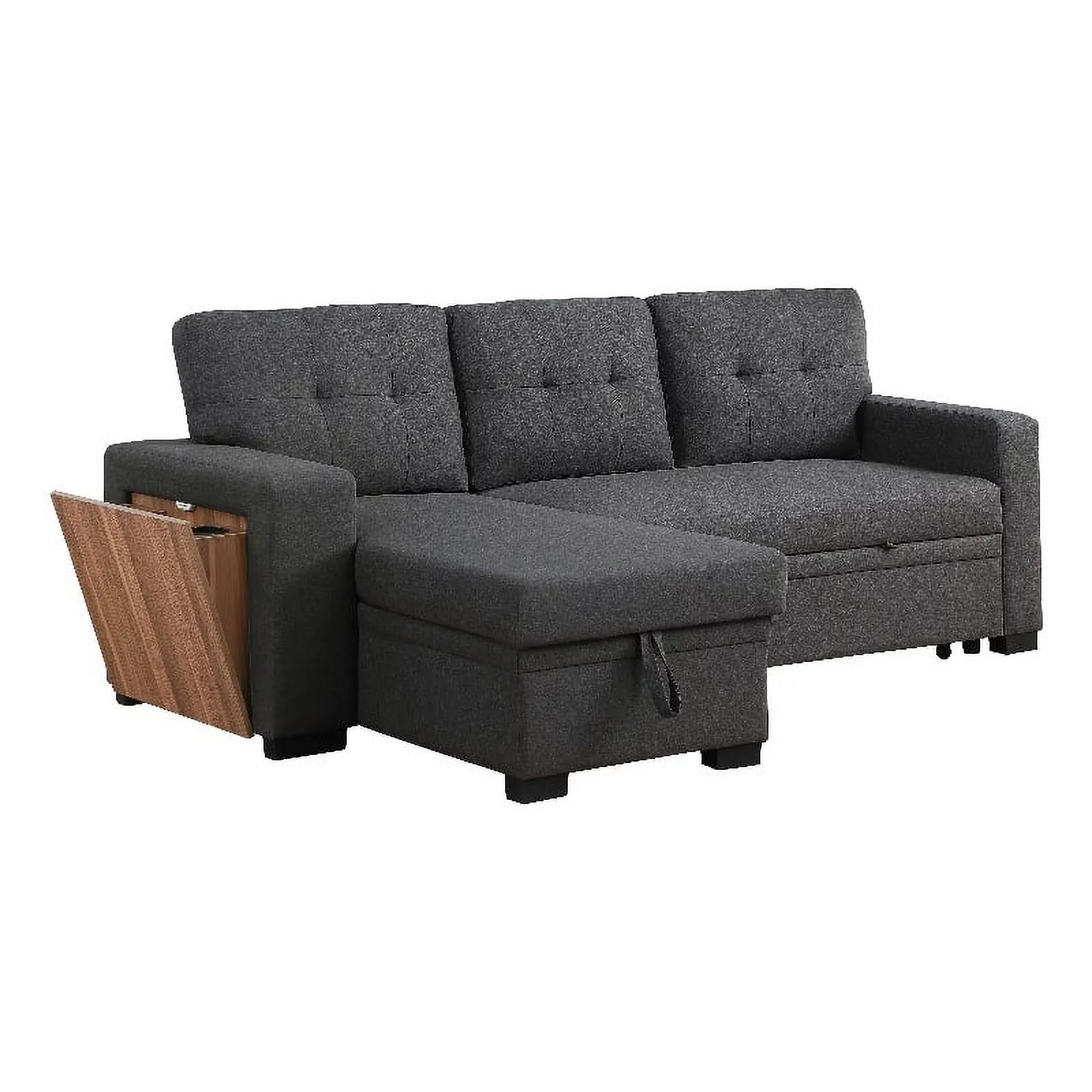 Pemberly Row Fabric Reversible Side Compartment Sectional Sofa Bed - Dark Gray