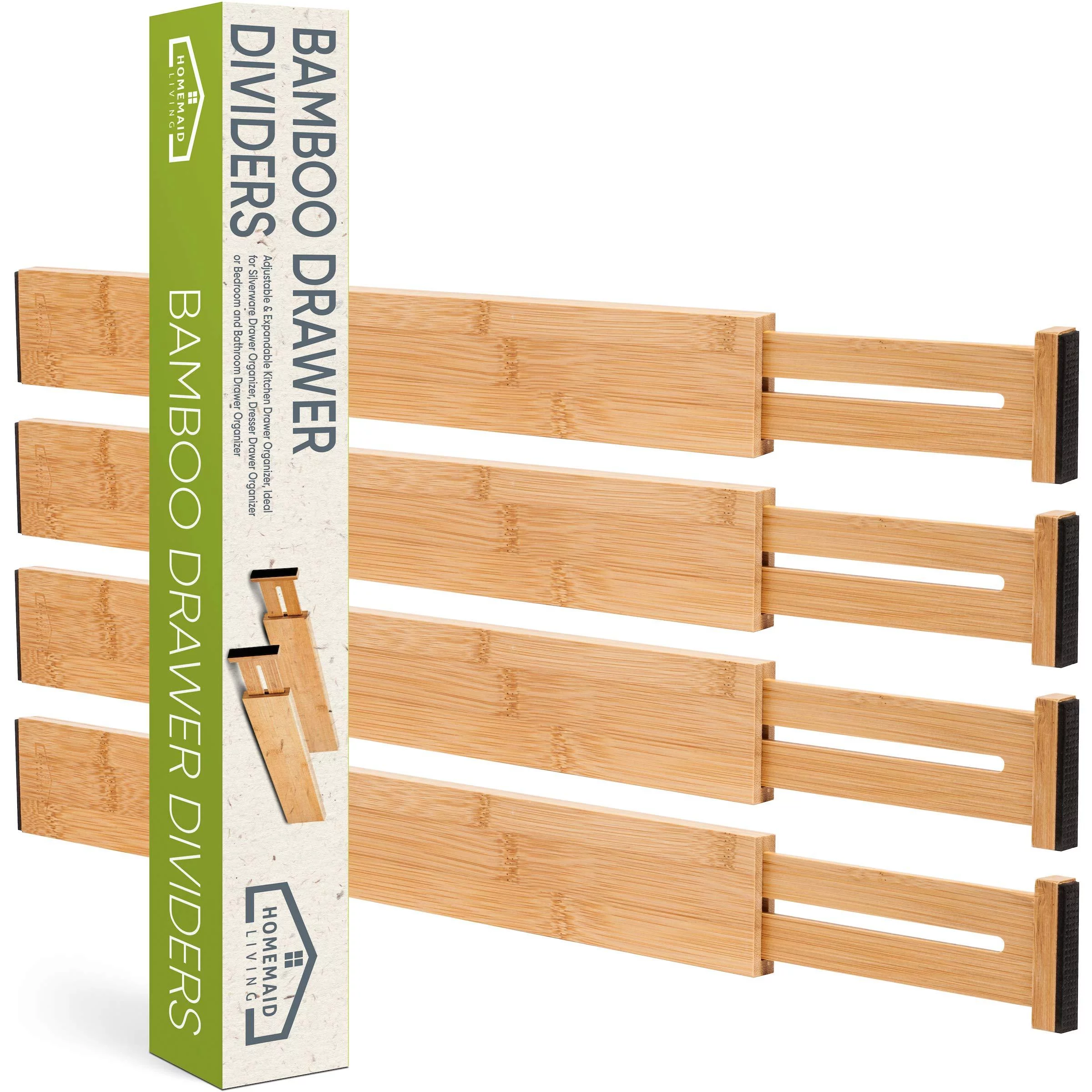 Homemaid Living Bamboo Drawer Dividers - Adjustable & Expandable Kitchen Drawer Organize - Ideal for Drawer Organizer – Natural Bamboo