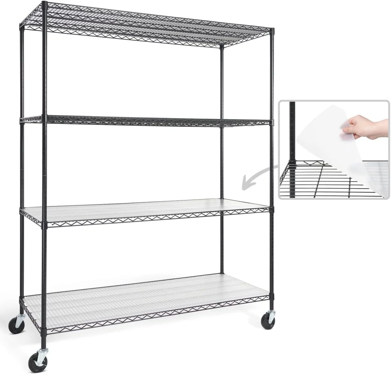 CAPHAUS NSF Commercial Grade Heavy Duty Wire Shelving w/ Wheels, Leveling Feet & Liners, Storage Metal Shelf, Garage Shelving Storage, Utility Wire Rack Storage Shelves, w/ Liner, 60 x 24 x 76 4-Tier