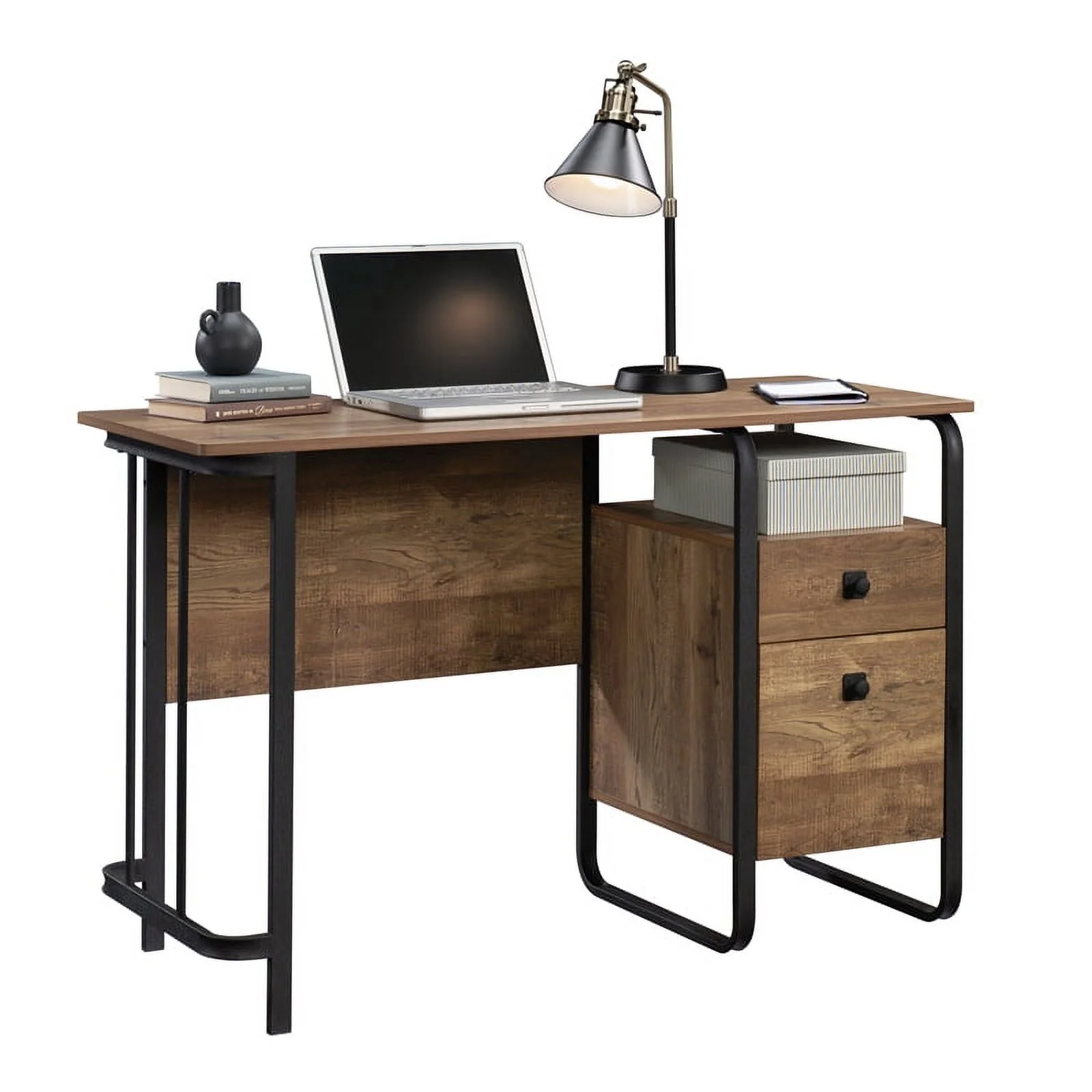 UrbanPro Modern Engineered Wood and Metal Desk in Etched Oak