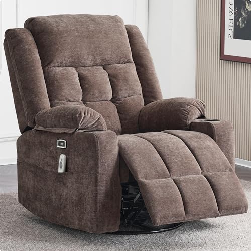 Power Swivel Rocker Recliner Chair for Adults with Massage and Heat, USB and Type-C Ports, Infinite Position, Electric Glider Reclining Single Sofa Chair for Living Room(Dark Grey)