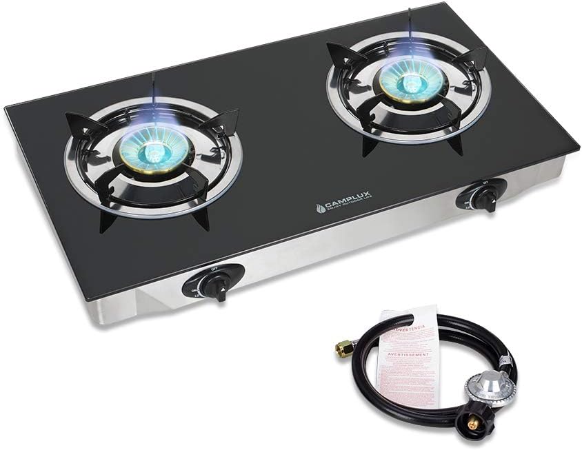 Camplux Propane Stove with Auto Ignition, Single Burner Propane Stoves 9,500 BTU, Tempered Glass Gas Cooktop