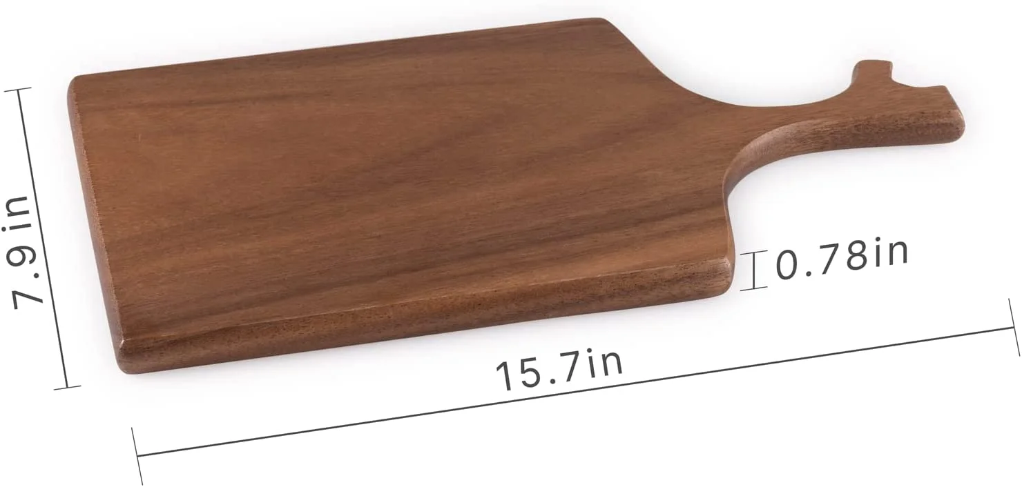 Insunen Acacia Serving Board Cutting Board Wooden Kitchen Chopping Board with Grip Handle, 15.7-7.9in