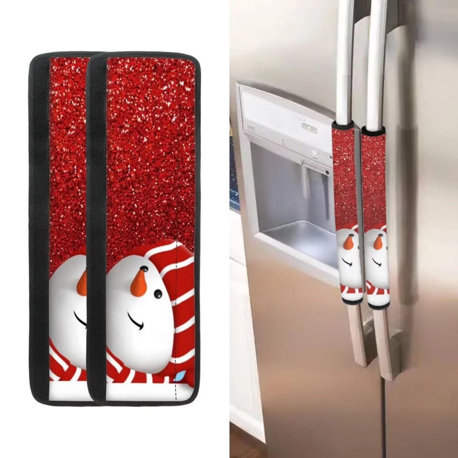 Kuiaobaty 4 Pieces Snowman Refrigerator Door Handle Cover Washable Waterproof Kitchen Appliances Handle Protector for Oven Dishwasher Christmas Fridge Protector Gloves,Red