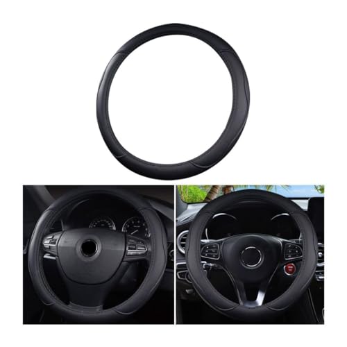 Bittwee Leather Car Steering Wheel Cover, Soft Breathable Anti-Slip Waterproof Automotive Steering Wheel Protector for Men Women, 14.5-15 Inch Universal for Most Vehicles Trucks SUVs RVs