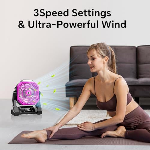 Portable Camping Fan with LED Lantern, 15000mAh Rechargeable Battery Operated Fan with 3 Speeds & Digtal, Personal USB Table for Camping Essential ＆ Hurricane-Ready