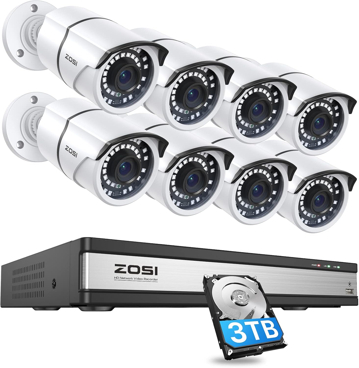 ZOSI H.265+ 8CH 5MP Lite Home Security Camera System Outdoor Indoor,5MP Lite CCTV DVR 8 Channel, 8pcs 1080P 1920TVL Surveillance Bullet Cameras,80ft Night Vision,Motion Alerts,Remote Access(No HDD)